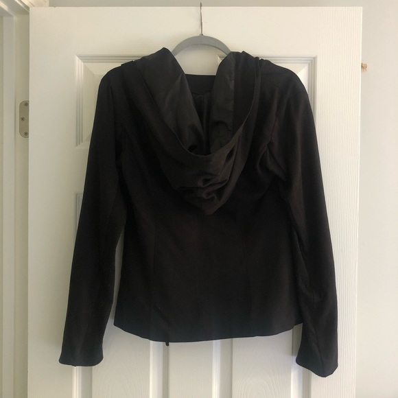 Black Faux Suede Fall Hoodie Jacket - Picture 2 of 2